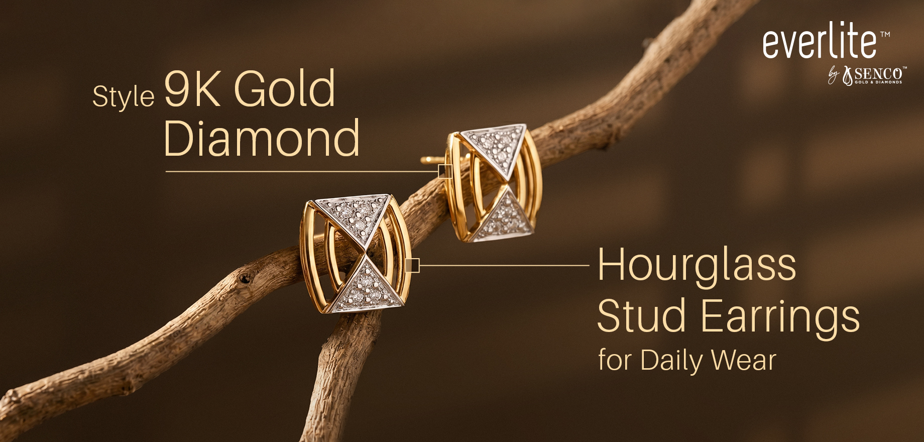 Style 9K Gold Diamond Hourglass Stud Earrings for Daily Wear